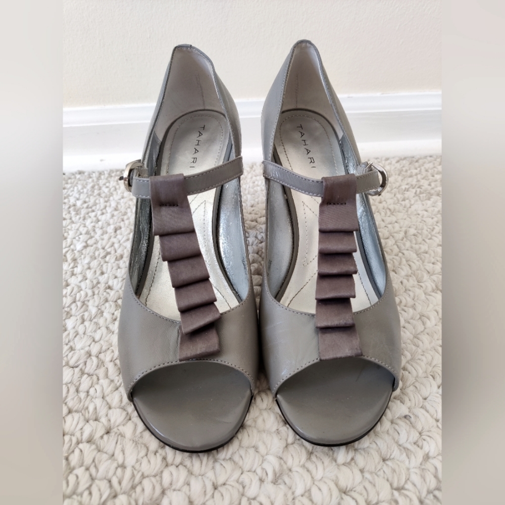 Gray Tahari Open Toe Heels